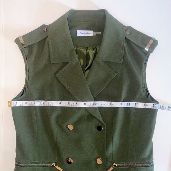 Calvin Klein Double Breasted Military Green Button Front Dress Sleeveless sz 8 - Picture 8 of 14